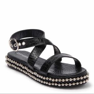 Cape robin, black gladiator sandal
